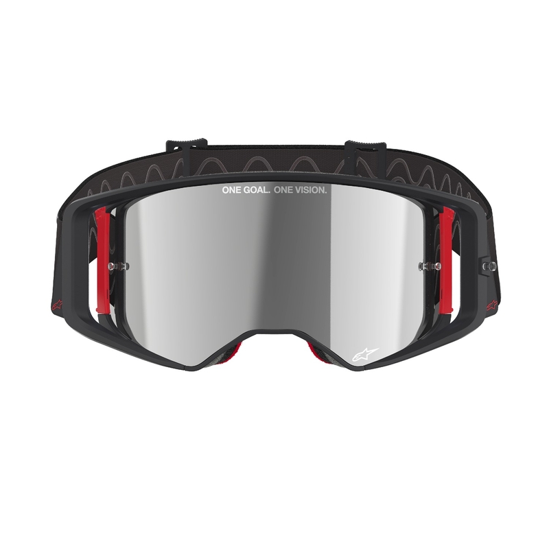 Alpinestars Supertech Corp sorte og røde motocrossbriller med sølvfarvet spejlglas