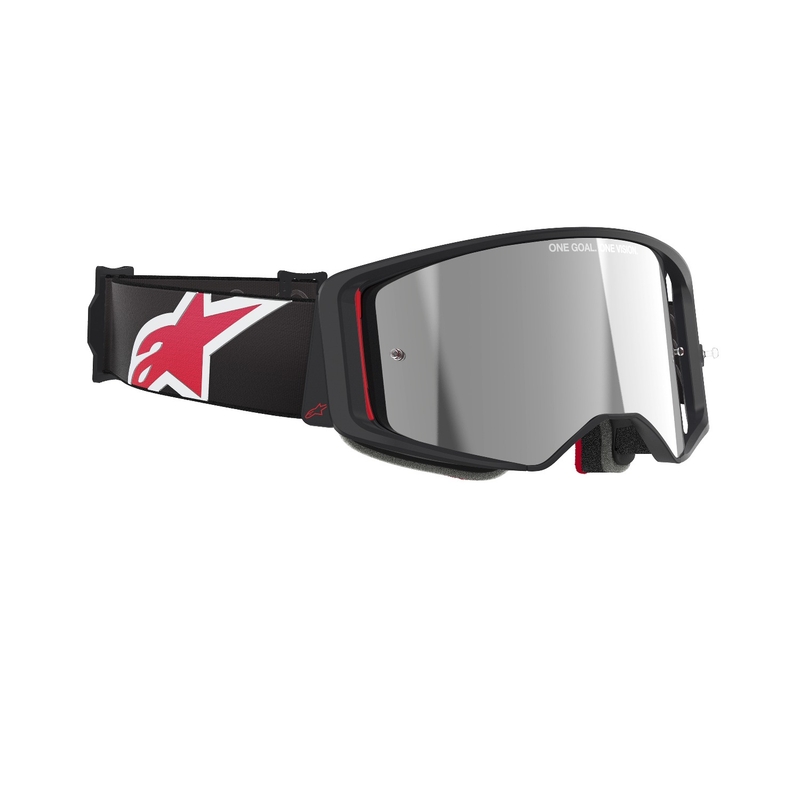 Alpinestars Supertech Corp sorte og røde motocrossbriller med sølvfarvet spejlglas