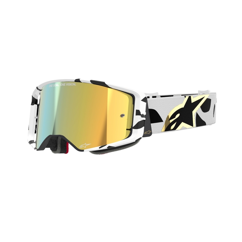 Alpinestars Supertech Corp motocrossbriller i hvid og guld med spejlblank guldlinse