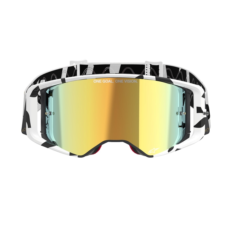 Alpinestars Supertech Corp motocrossbriller i hvid og guld med spejlblank guldlinse