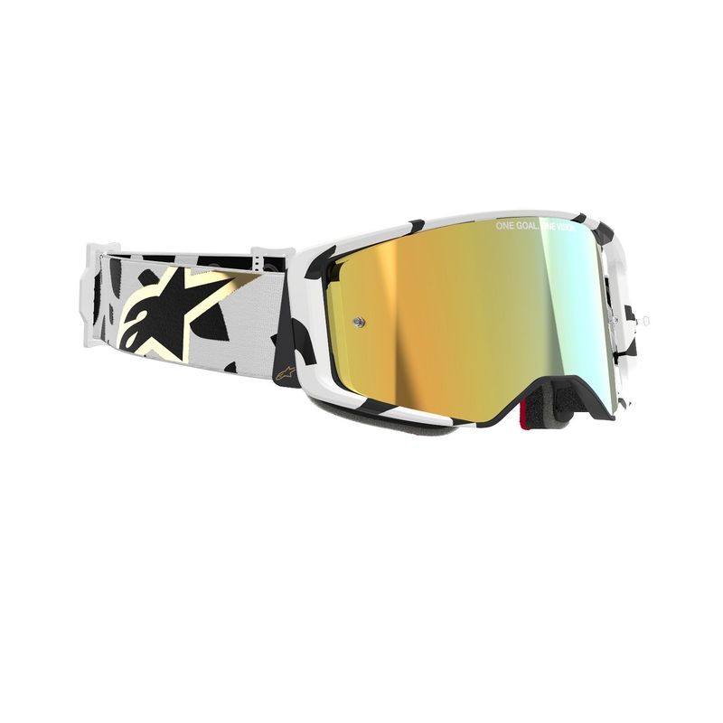 Alpinestars Supertech Corp motocrossbriller i hvid og guld med spejlblank guldlinse