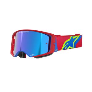 Alpinestars Supertech Corp røde og blå motocrossbriller med sølvfarvet spejlglas