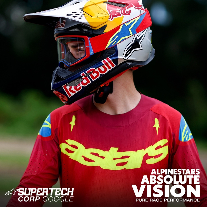 Alpinestars Supertech Corp fluogul-grå motocrossbrille med spejlende rød linse