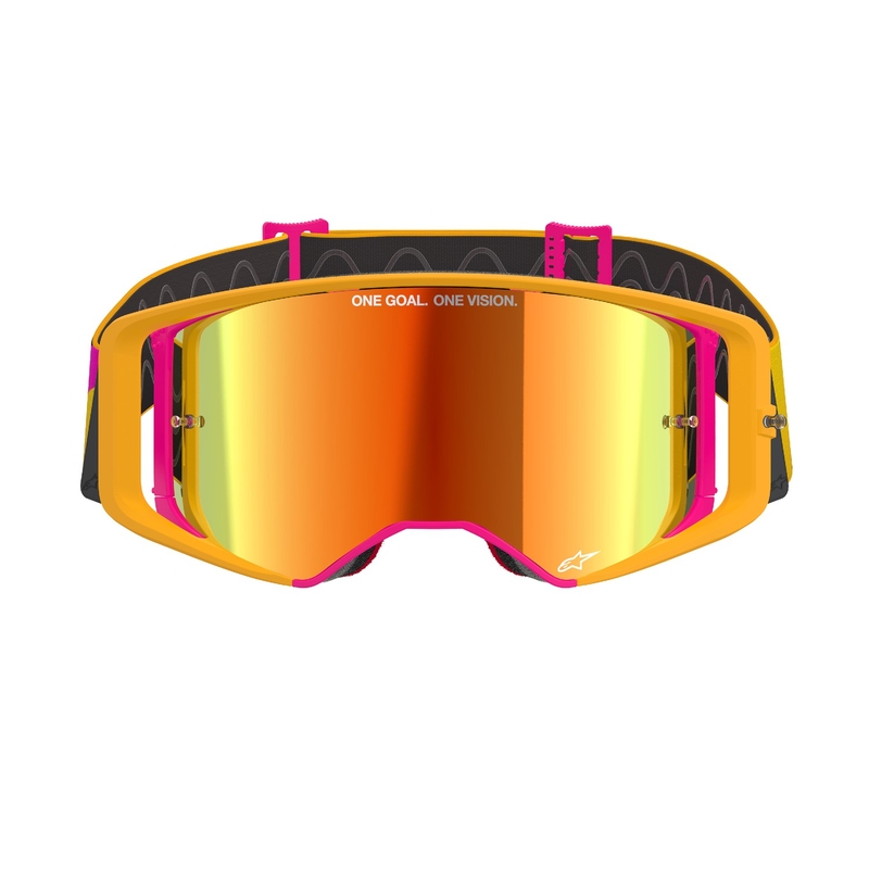 Alpinestars Supertech Corp motocrossbriller gul-pink med spejlende rød linse