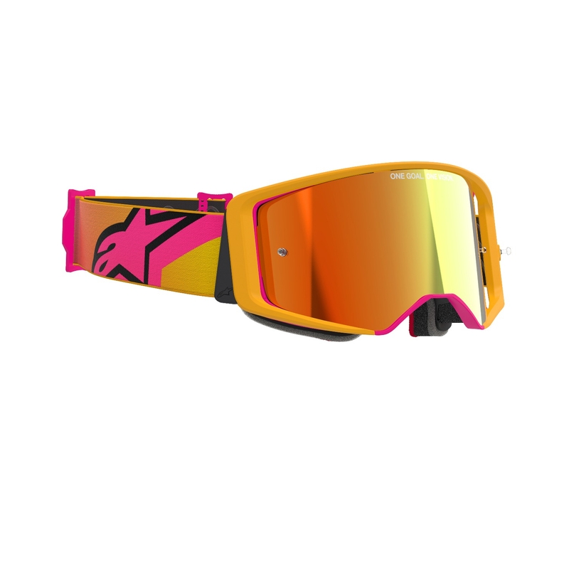 Alpinestars Supertech Corp motocrossbriller gul-pink med spejlende rød linse