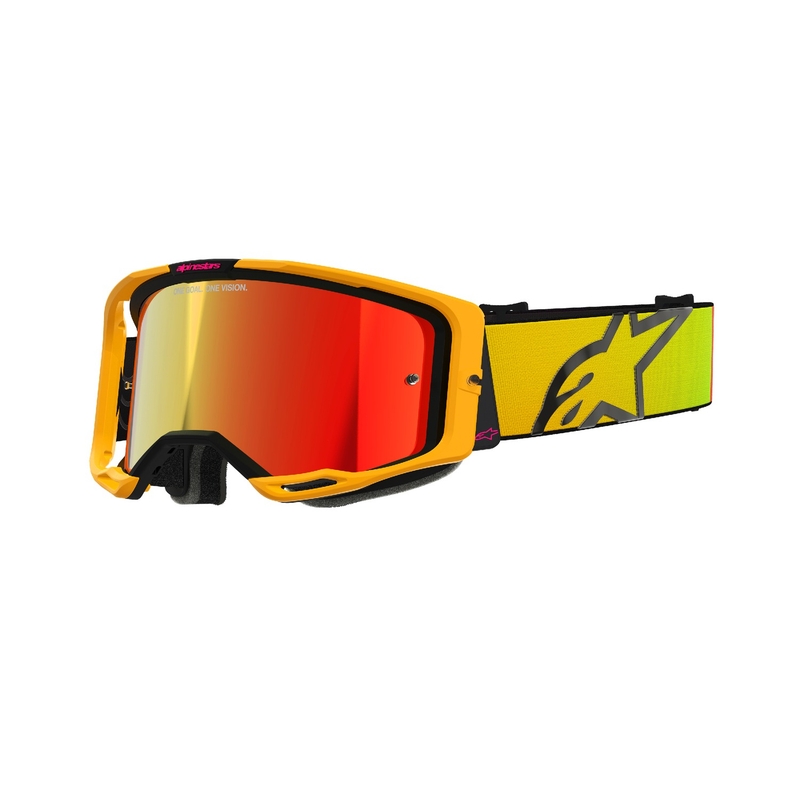 Alpinestars Vision 8 Corp motocrossbriller gul-pink med spejlende rød linse