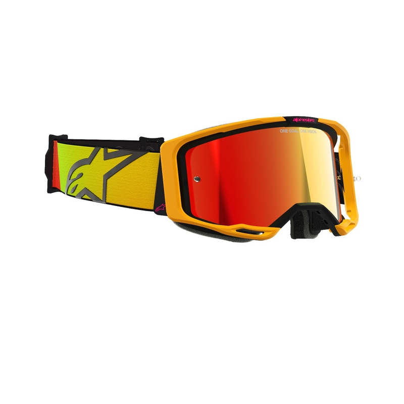 Alpinestars Vision 8 Corp motocrossbriller gul-pink med spejlende rød linse
