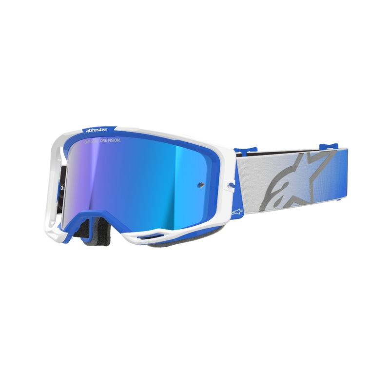 Alpinestars Vision 8 Corp motocrossbriller blå og hvid med spejlblank blå linse