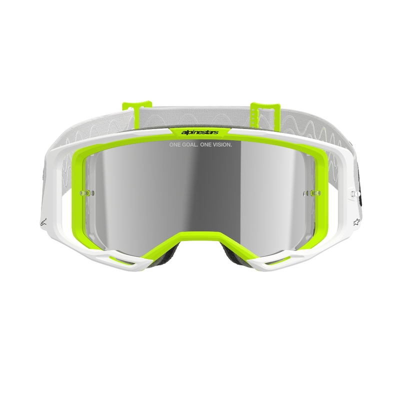 Alpinestars Vision 8 Wordmark motocrossbrille hvid-fluogul med spejlblank sølvlinse
