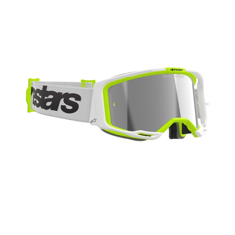 Alpinestars Vision 8 Wordmark motocrossbrille hvid-fluogul med spejlblank sølvlinse