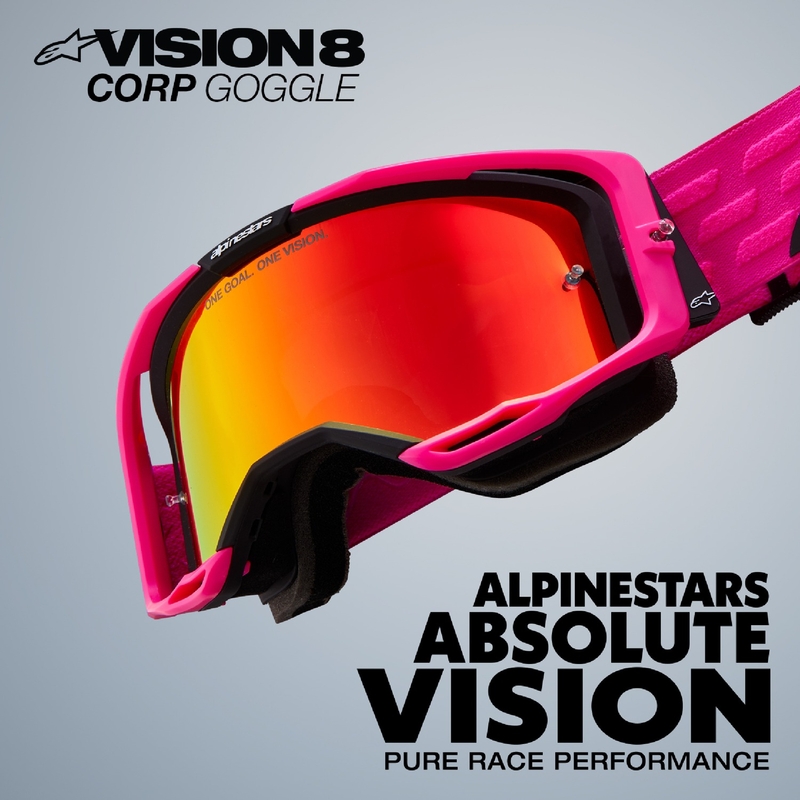 Alpinestars Vision 8 Luar rød og sort motocrossbrille med sølvfarvet spejlglas