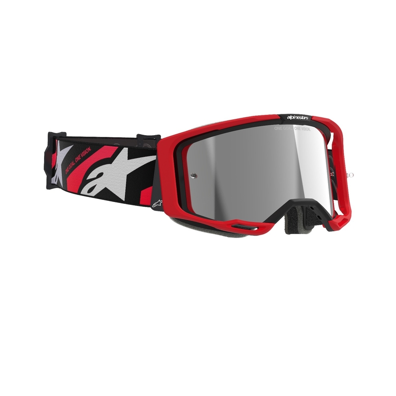 Alpinestars Vision 8 Luar rød og sort motocrossbrille med sølvfarvet spejlglas