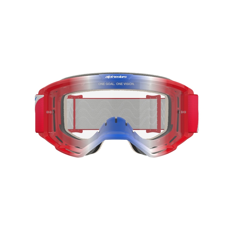 Alpinestars Vision 5 Corp røde, hvide og blå motocrossbriller med klar linse