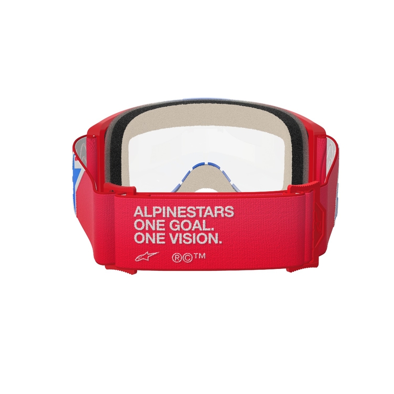 Alpinestars Vision 5 Corp røde, hvide og blå motocrossbriller med klar linse