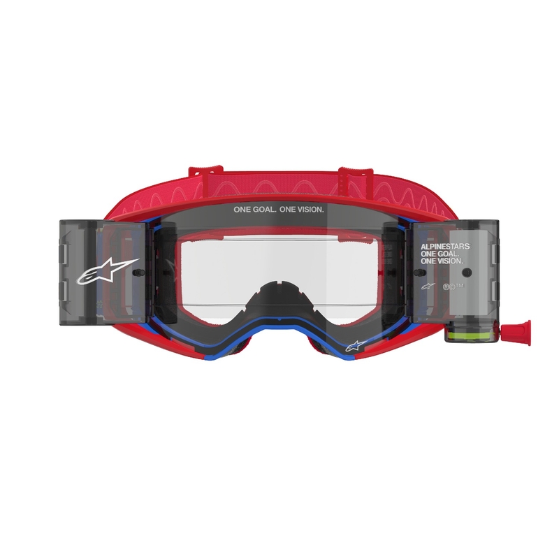 Alpinestars Supertech Corp ROLL-OFF Wide Vision Motocross Goggles rød og blå med klar linse