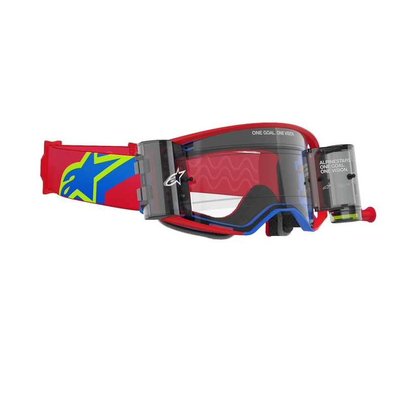 Alpinestars Supertech Corp ROLL-OFF Wide Vision Motocross Goggles rød og blå med klar linse