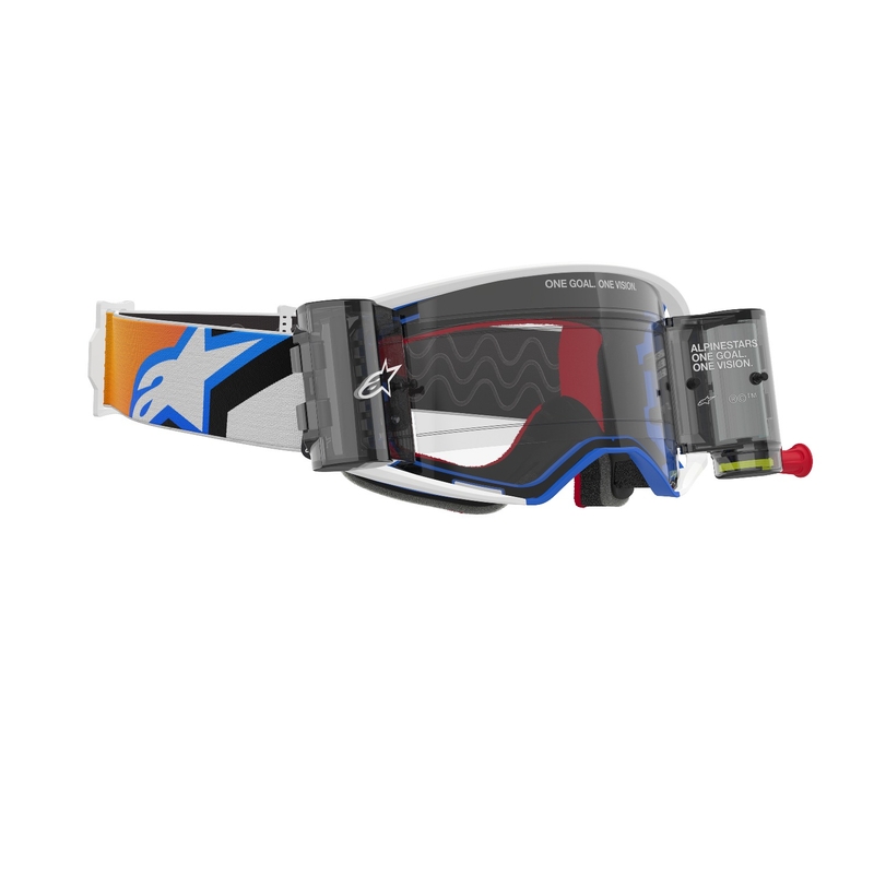 Alpinestars Supertech Corp ROLL-OFF Wide Vision Motocross-brille blå-orange med klar linse