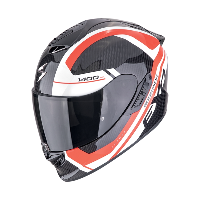 Integreret motorcykelhjelm Scorpion EXO-1400 EVO II CARBON AIR ENKO sort-rød-hvid udsalg