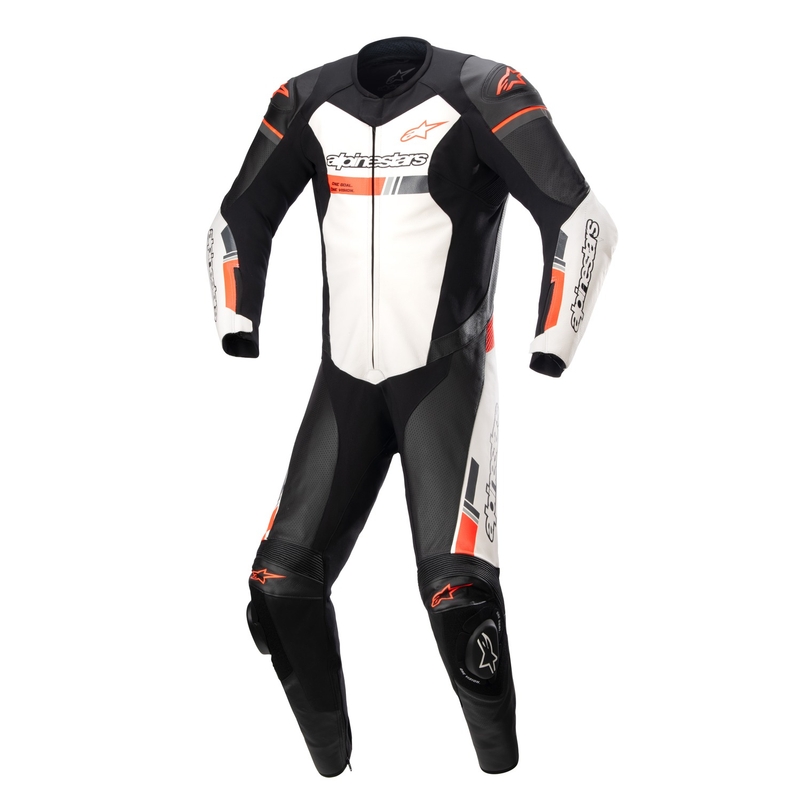 Alpinestars GP Force TECH-AIR 5 kompatibel sort-hvid-fluorrød motorcykeldragt i ét stykke læder