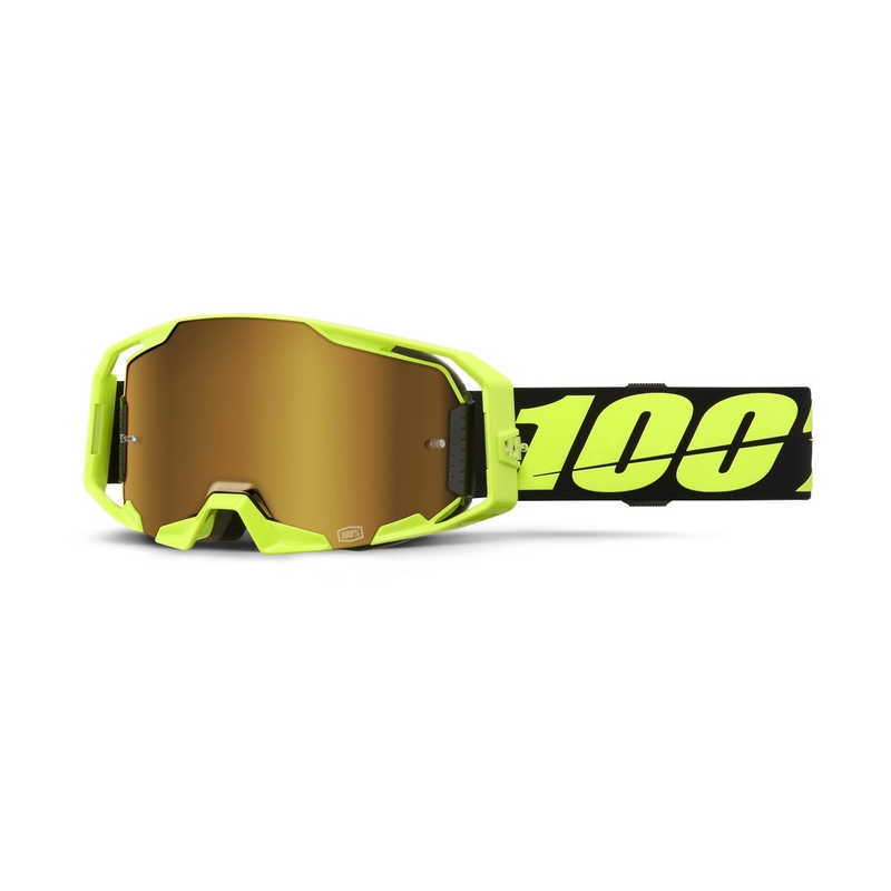 Motocrossbriller 100% ARmatic Neon Yellow med guldfarvet plexi