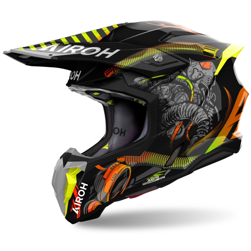 Motocrosshjelm Airoh Twist 3 Toxic sort-orange