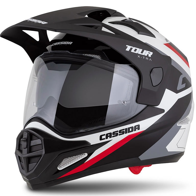 Endurohjelm Cassida Tour 2.0 X-tra hvid-rød-sort med sort, mat visir