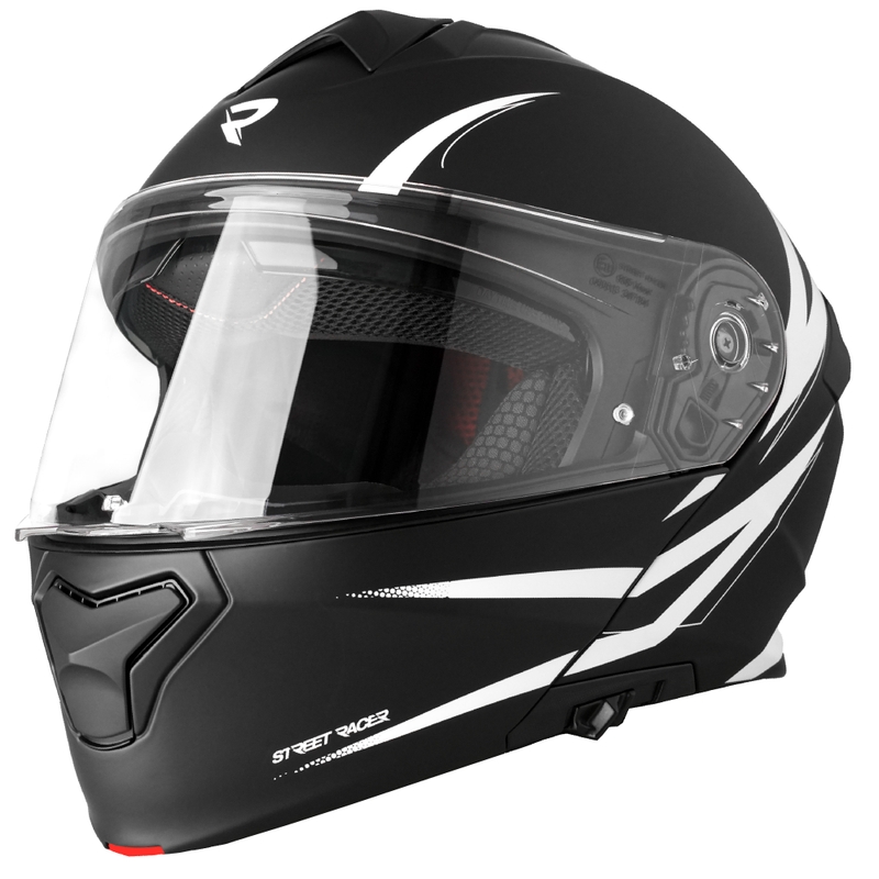 Flip-up motorcykelhjelm Street Racer Fury mat sort og hvid