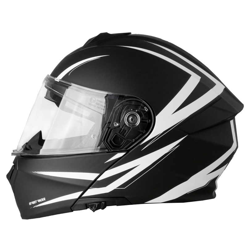 Flip-up motorcykelhjelm Street Racer Fury mat sort og hvid