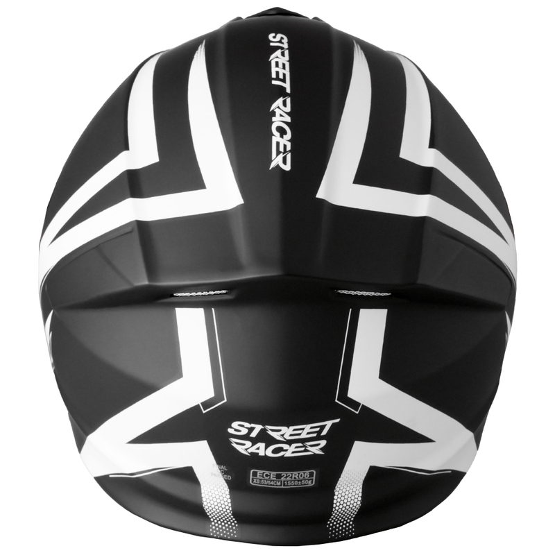 Flip-up motorcykelhjelm Street Racer Fury mat sort og hvid