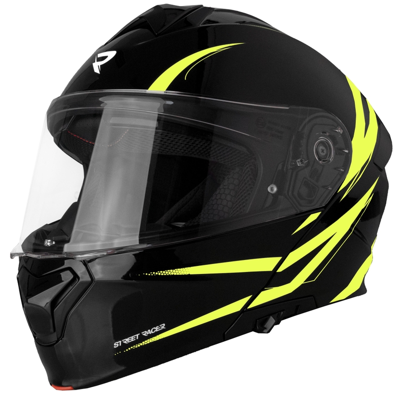 Street Racer Fury flip-up motorcykelhjelm sort-fluo gul