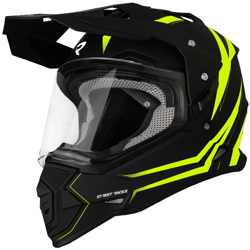 Enduro motorcykelhjelm Street Racer Ignite mat sort-fluo gul
