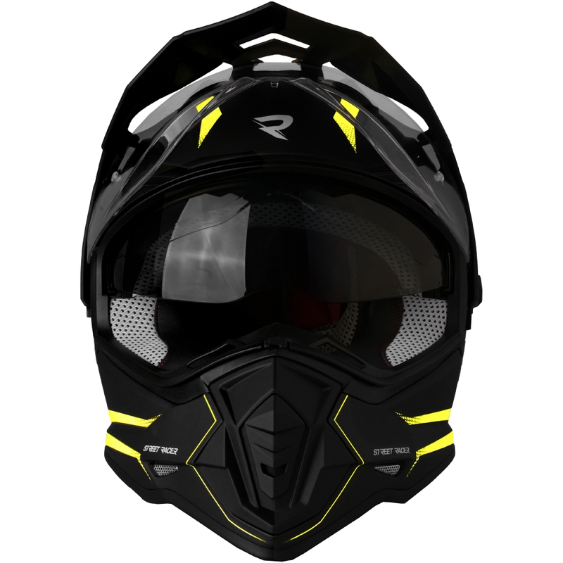 Enduro motorcykelhjelm Street Racer Ignite mat sort-fluo gul