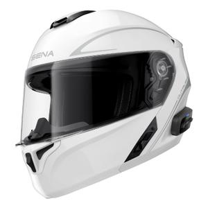 Flip-up motorcykelhjelm med headset SENA Outrush R blank hvid