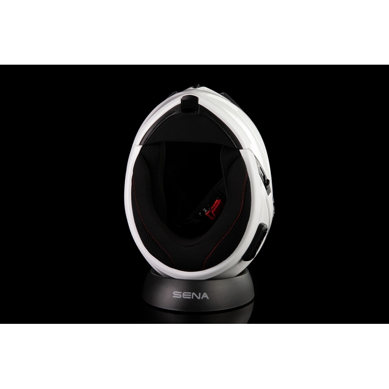 Flip-up motorcykelhjelm med headset SENA Outrush R blank hvid