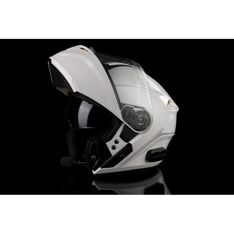Flip-up motorcykelhjelm med headset SENA Outrush R blank hvid