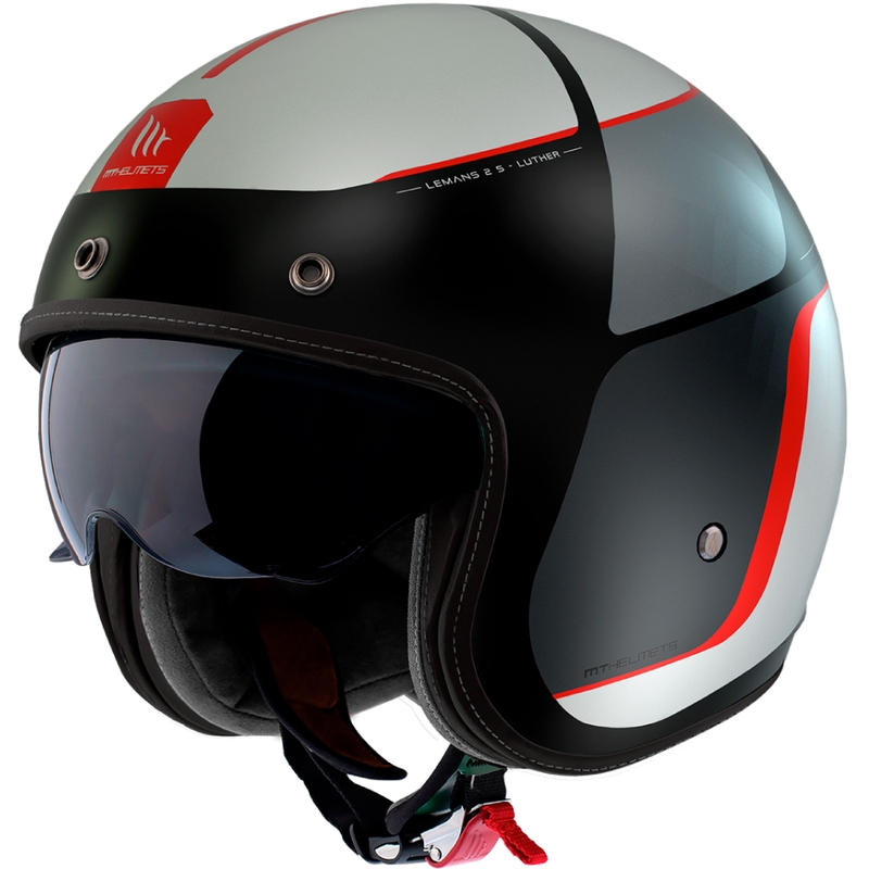 Åben motorcykelhjelm MT Le Mans 2 SV Luther B15 mat sort-grå-hvid-rød
