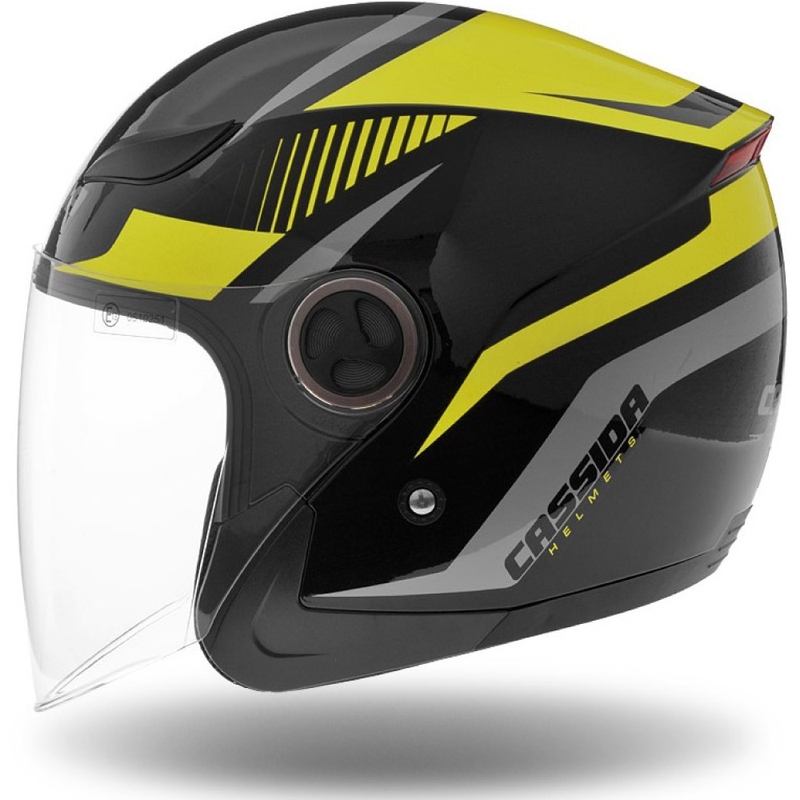 Cassida Reflex åben motorcykelhjelm sort-sølv-fluogul