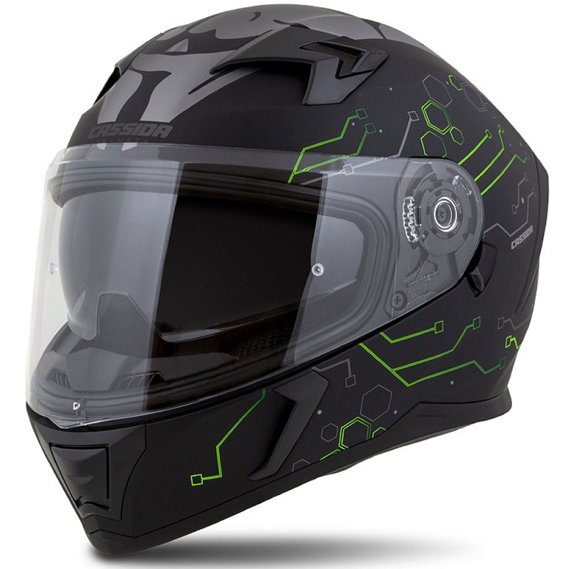 Cassida 3.0 Hack Integral motorcykelhjelm Grøn-sort mat
