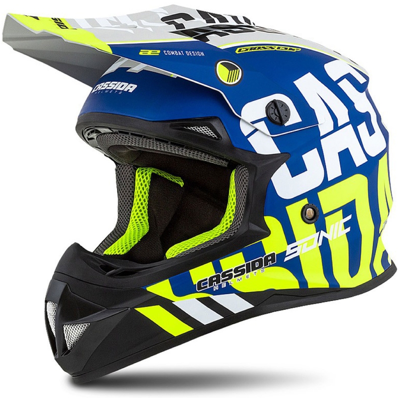 Motocrosshjelm Cassida Cross Cup Sonic fluo gul-blå mat