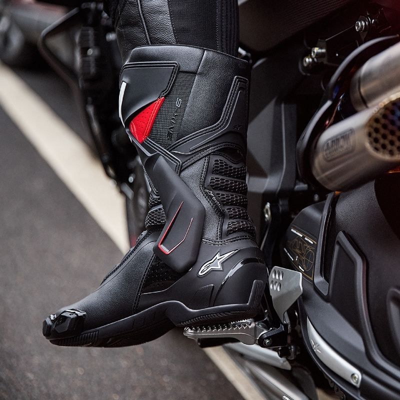 Alpinestars SMX-6 3 Drystar sorte og røde motorcykelstøvler