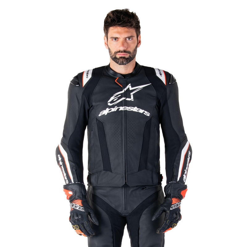 Alpinestars Missile 3 Ignition sort og hvid motorcykeljakke i læder