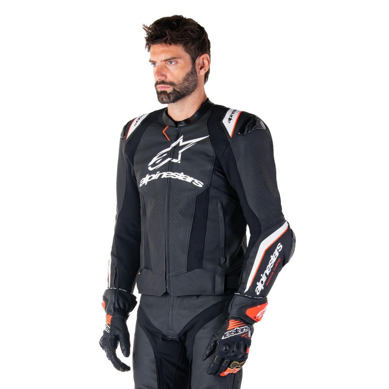 Alpinestars Missile 3 Ignition sort og hvid motorcykeljakke i læder