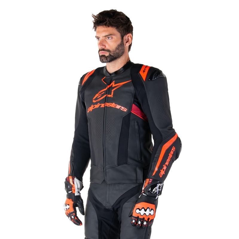 Alpinestars Missile 3 Ignition Black-Fluo Red-Dark Red motorcykeljakke i læder