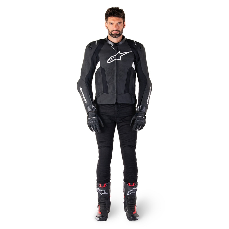 Alpinestars Missile 3 sort og hvid motorcykeljakke i læder
