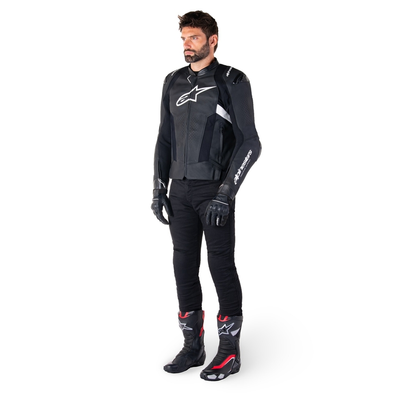 Alpinestars Missile 3 sort og hvid motorcykeljakke i læder