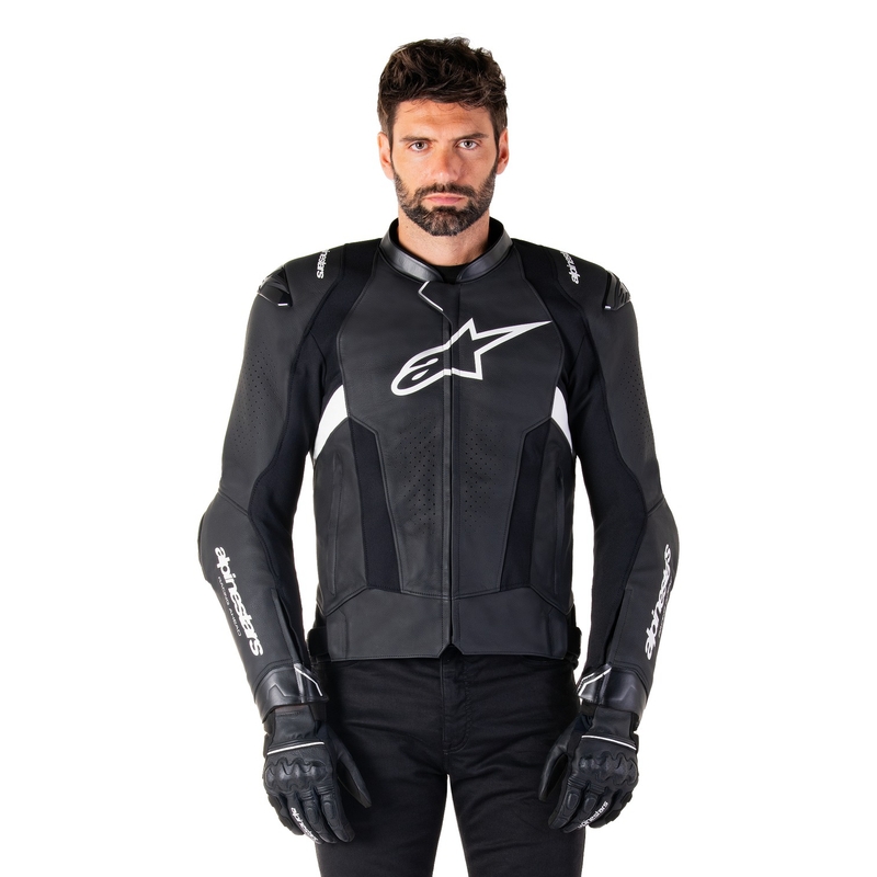 Alpinestars Missile 3 sort og hvid motorcykeljakke i læder