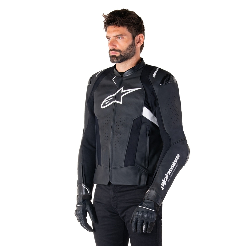Alpinestars Missile 3 sort og hvid motorcykeljakke i læder