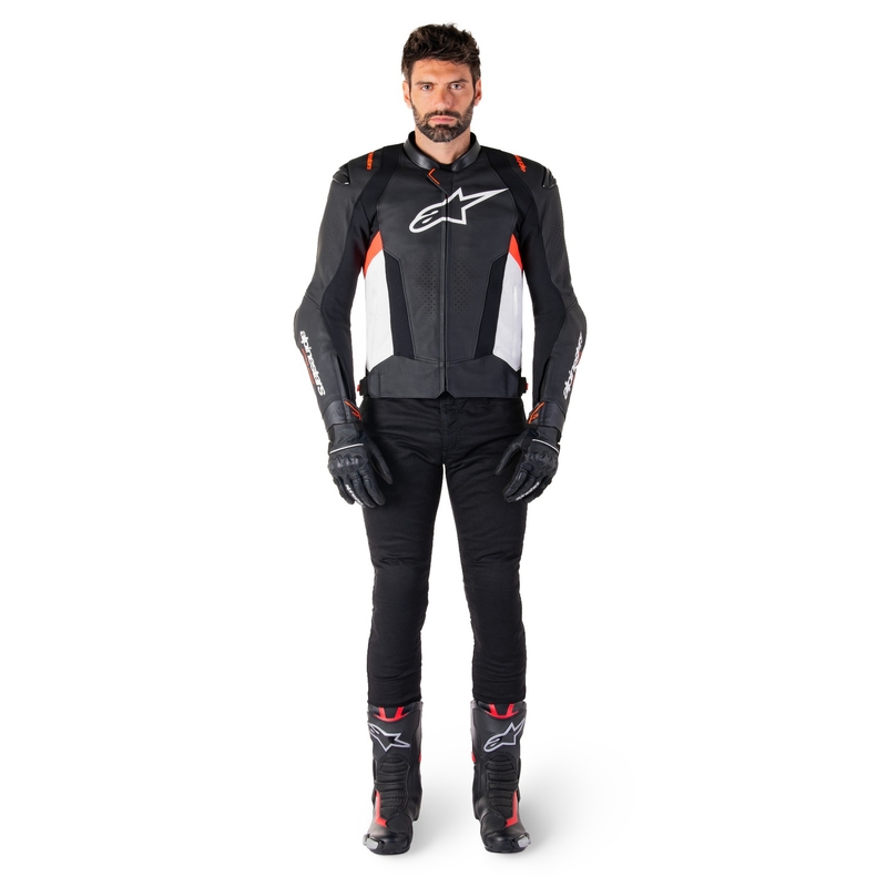 Alpinestars Missile 3 Black-White-Fluo Red motorcykeljakke i læder