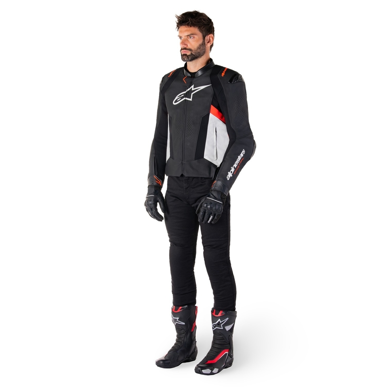Alpinestars Missile 3 Black-White-Fluo Red motorcykeljakke i læder