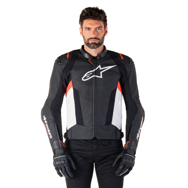 Alpinestars Missile 3 Black-White-Fluo Red motorcykeljakke i læder